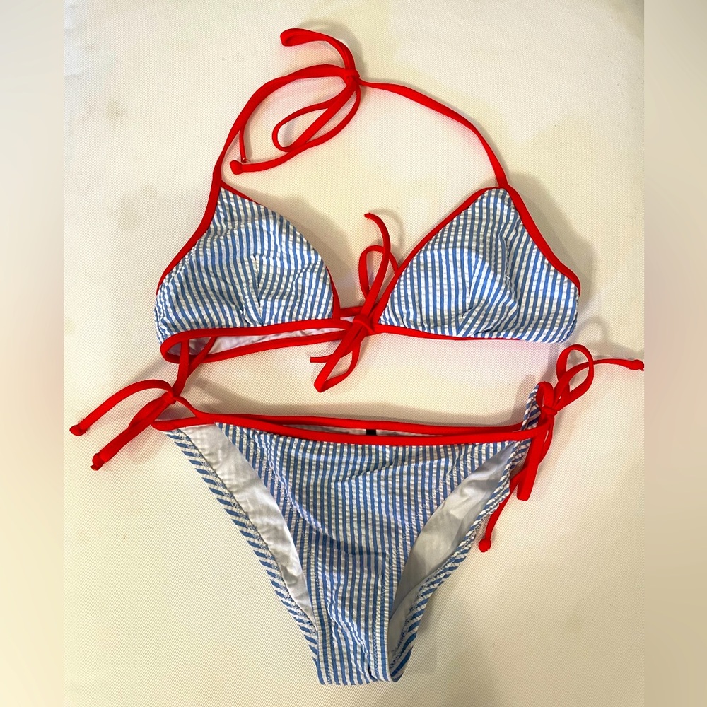 J Crew Seersucker Bikini Set Size Medium